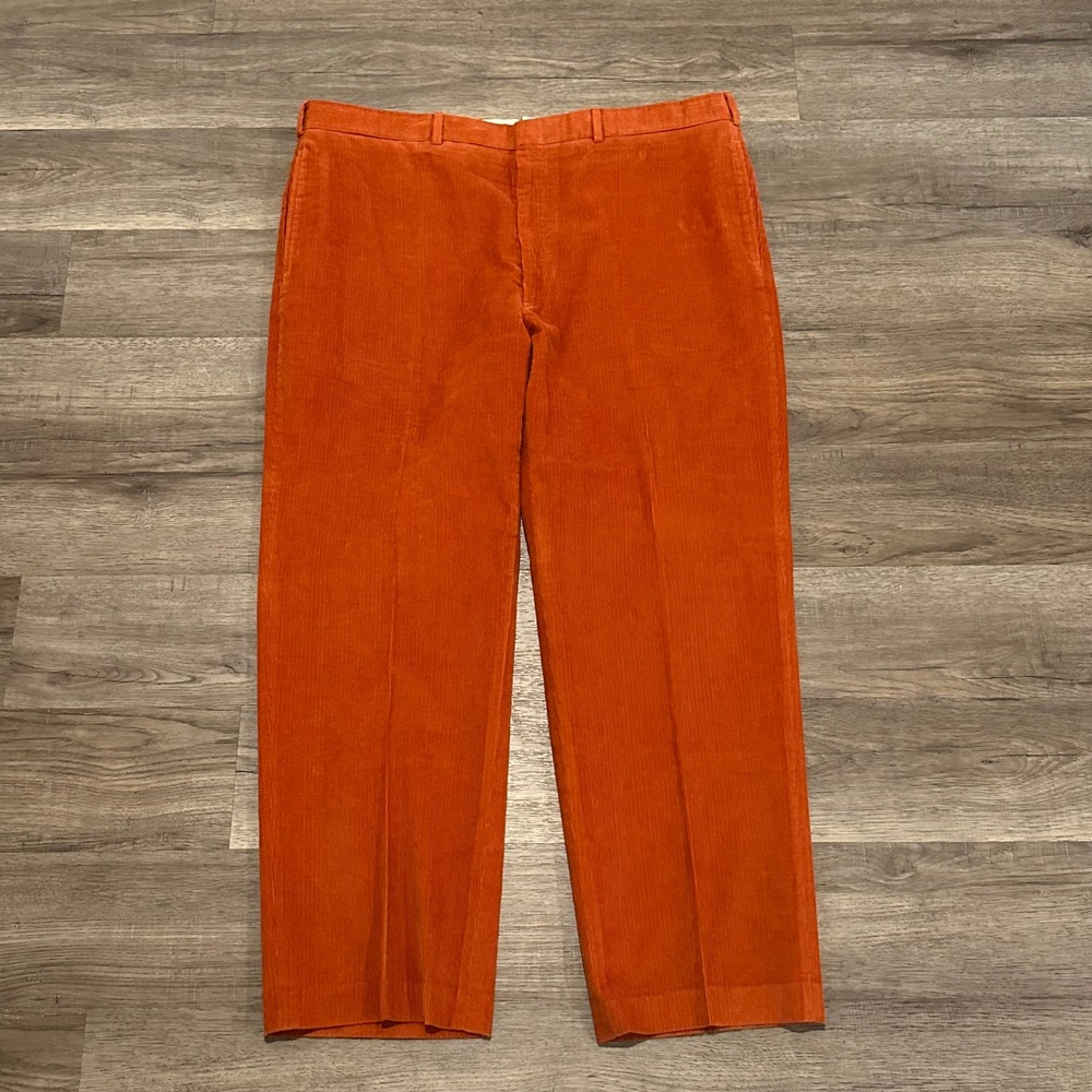 VTG Maus & Hoffman Men Burnt Orange Corduroy Pants Hand Tailored USA Sz 44 42x31